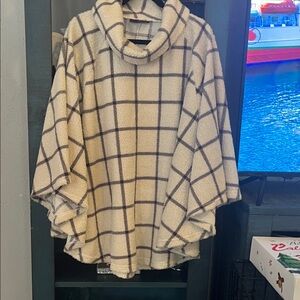Lane Bryant Cream and Gray Checkered Poncho